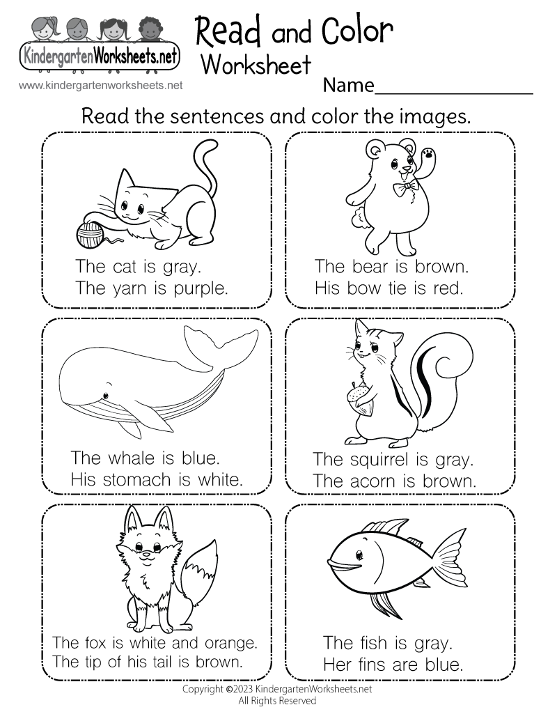 Free kindergarten worksheet for reading, Download Free kindergarten