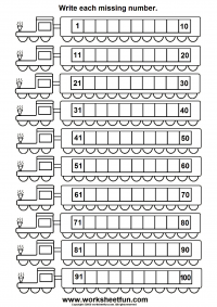 Missing numbers 1 - 100 - Six Worksheets / FREE Printable ...
