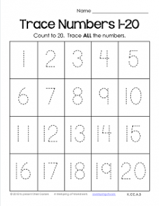 kindergarten worksheet numbers to 20