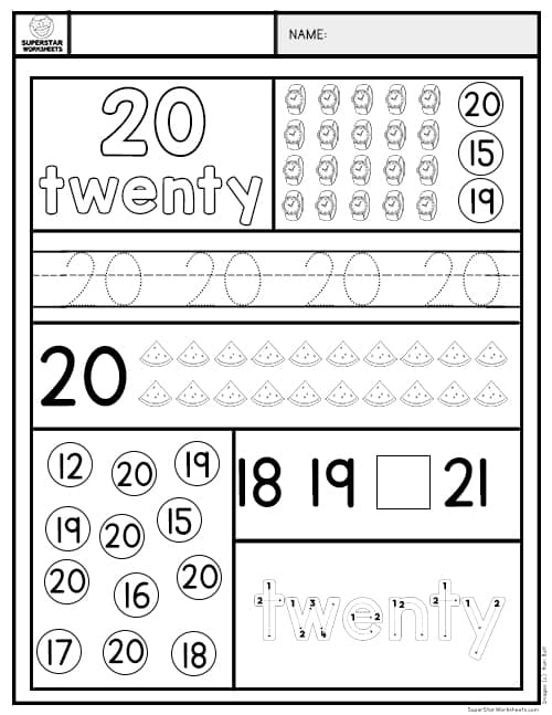 kindergarten worksheet numbers to 20
