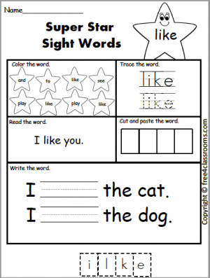kindergarten worksheet reading sight words