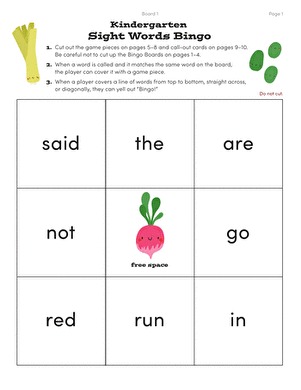 Kindergarten Sight Words Bingo | Worksheet 