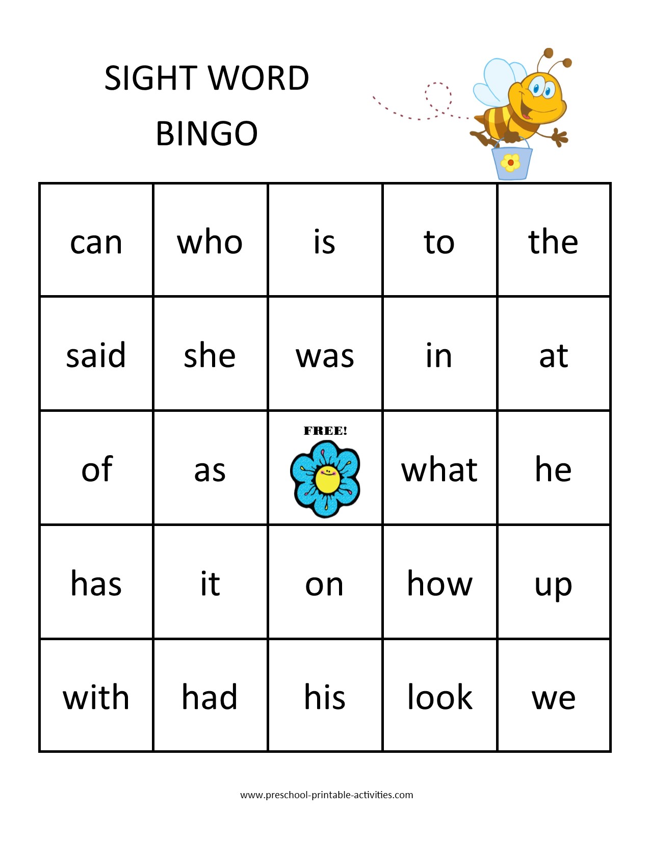 kindergarten worksheet sight words bingo