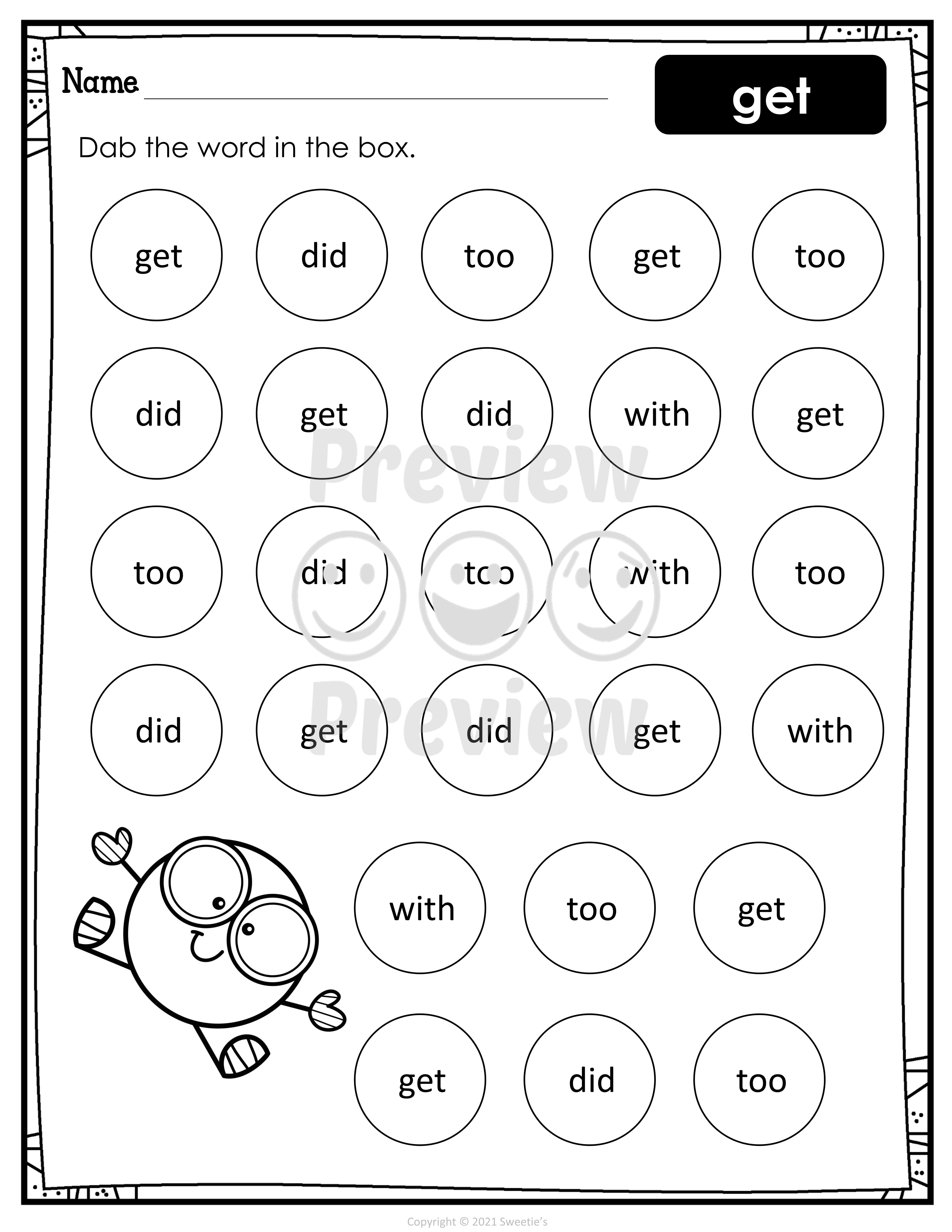 kindergarten worksheet sight words bingo