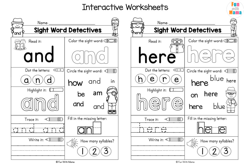 kindergarten worksheet sight words