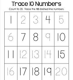 kindergarten worksheet tracing numbers 1