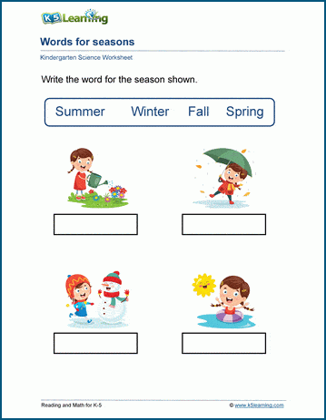 kindergarten writing worksheet for seasons