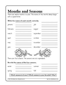 kindergarten writing worksheet for seasons