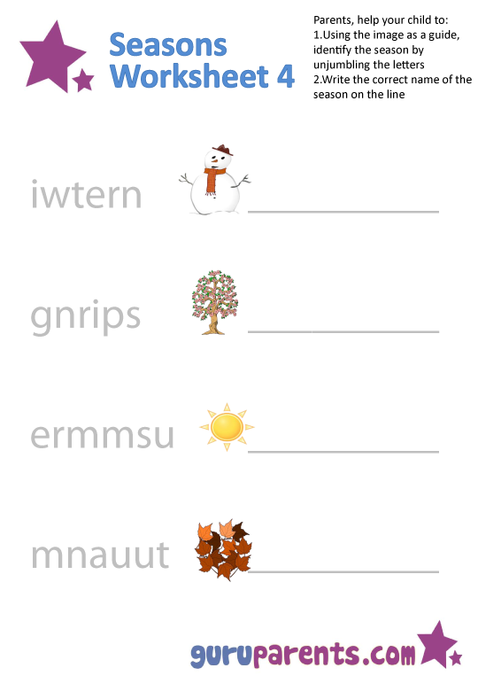 kindergarten writing worksheet for seasons