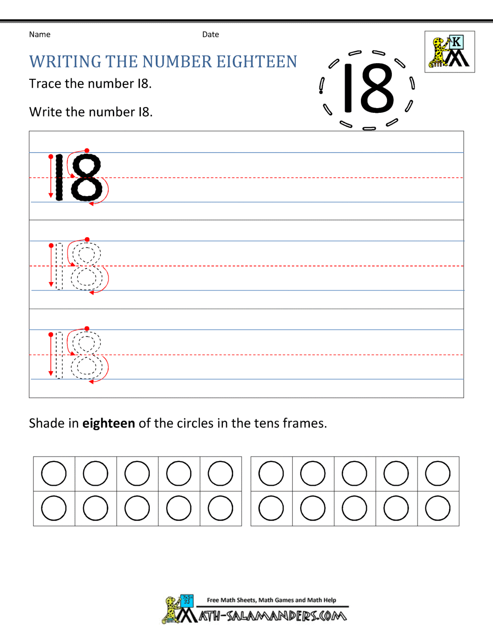 Kindergarten Writing Worksheets - Numbers to 11 to 20