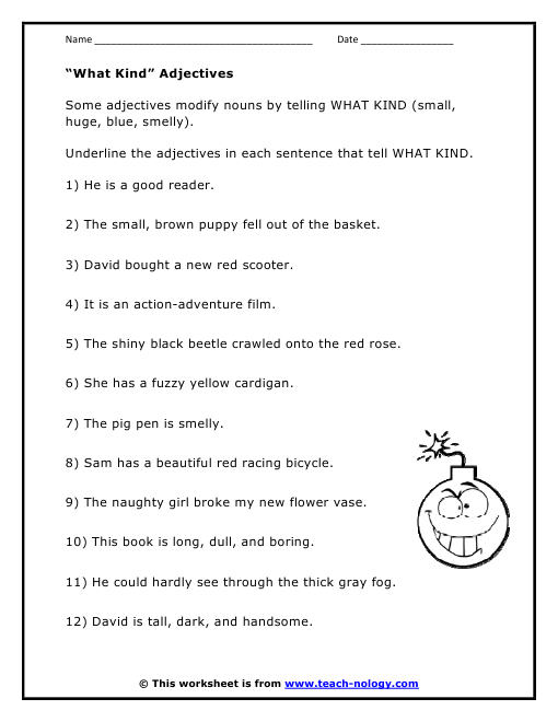 kinds of adjectives worksheet