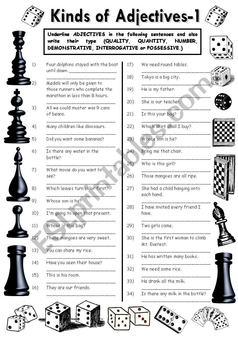 kinds of adjectives worksheet