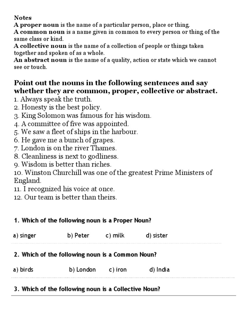 kinds of nouns worksheet