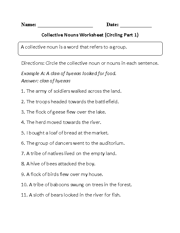 kinds of nouns worksheet