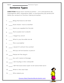 kinds of sentences worksheet pdf
