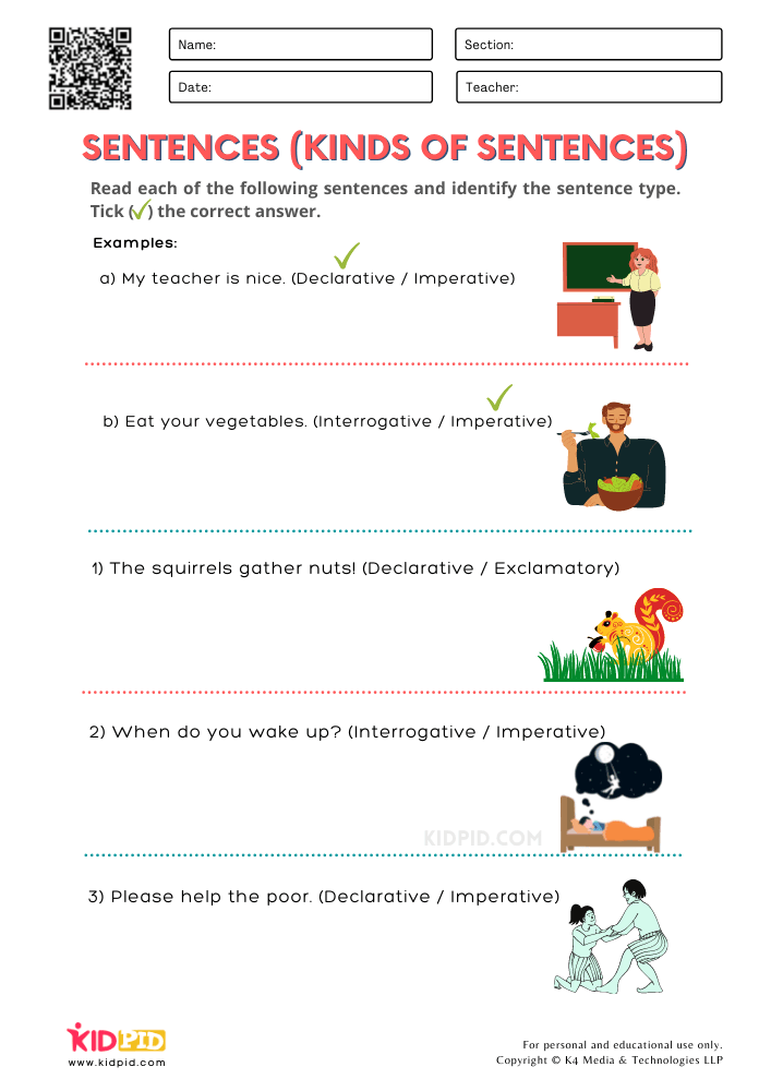 kinds of sentences worksheet