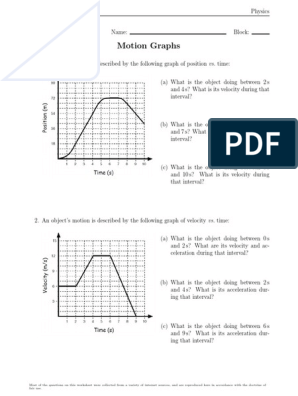 Motion Graphs PDF Velocity Acceleration Worksheets Library
