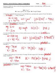 Kinetic vs Potential Energy Practice KEY