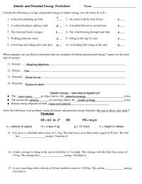 kinetic and potential energy worksheet key