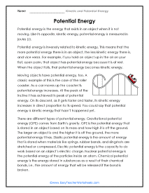Kinetic and Potential Energy Worksheets