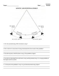 Kinetic and Potential Energy Worksheet for 5th - 8th Grade ...