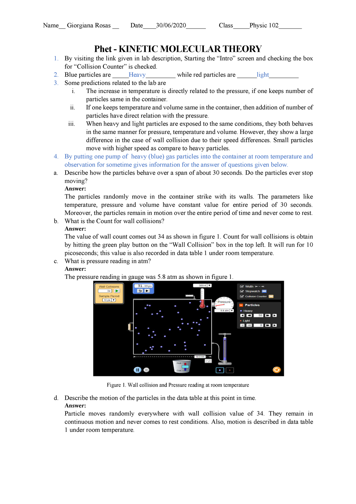 Lab 3b pdf PHET Gases Kinetic Molecular Theory - Phet - KINETIC