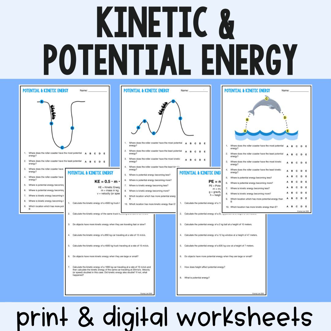 Potential and Kinetic Energy Worksheet for 9th - 12th Grade