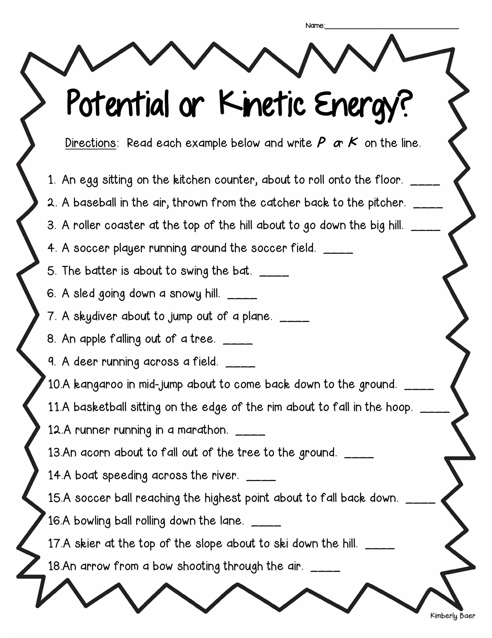 PE or KE Exit Ticket Interactive Worksheet - Edform