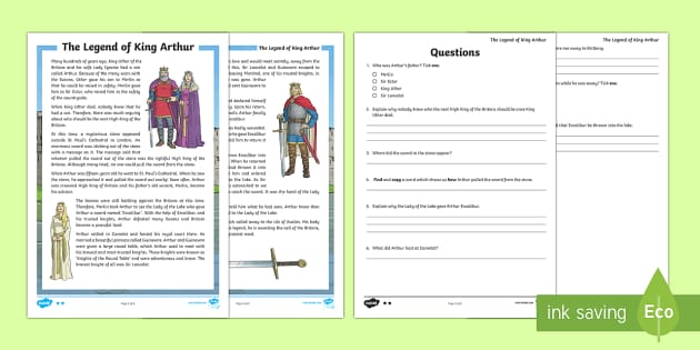 Welsh Myths and Legends: King Arthur Reading Comprehension