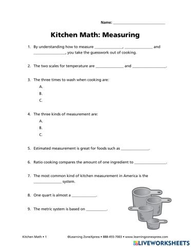 Kitchen Math: Measuring online exercise for Live Worksheets