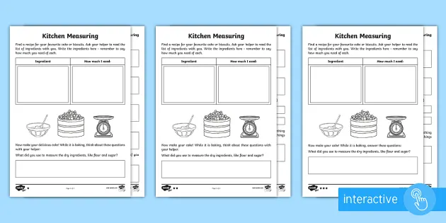 Year 2 Maths Kitchen Measuring Homework Worksheet - Twinkl