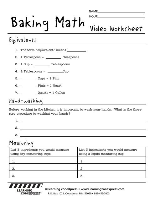 Baking Math worksheets - Learning Zone Express