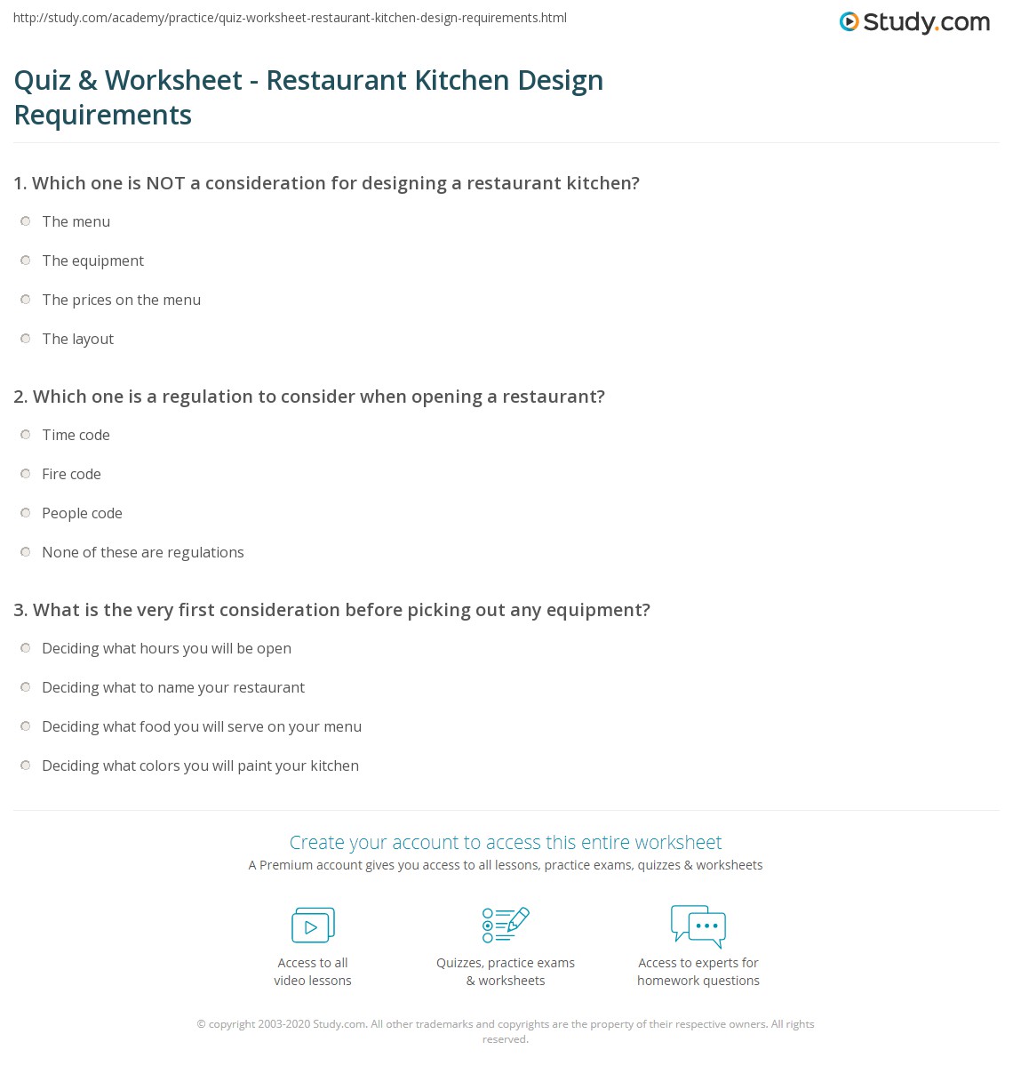 Quiz &  Worksheet - Restaurant Kitchen Design Requirements | Study.com