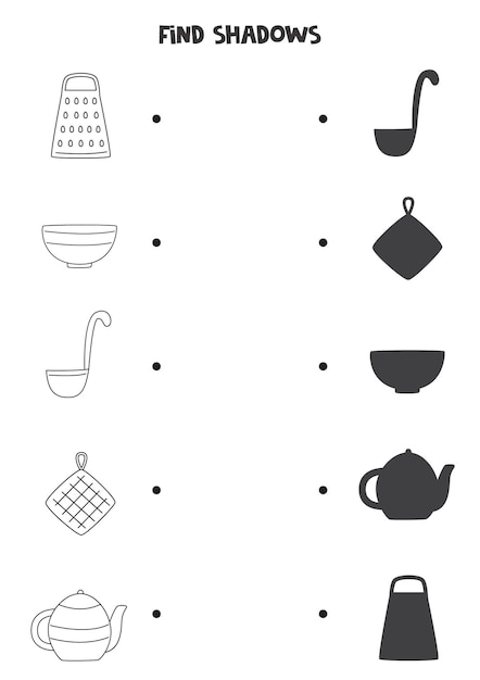 Premium Vector | Find shadows of kitchen tools. Black and white ...