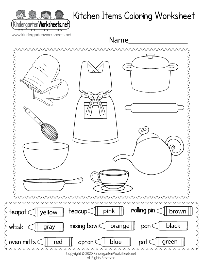 Kitchen Items Coloring Worksheet - Free Printable, Digital, &  PDF