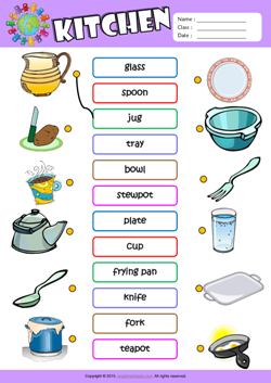 Kitchen ESL Printable Worksheets For Kids 1