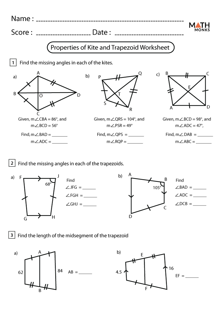 kites and trapezoids worksheet