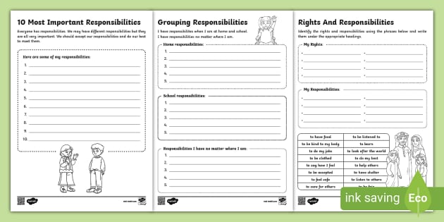 Rights and Responsibilities Worksheets (teacher made)