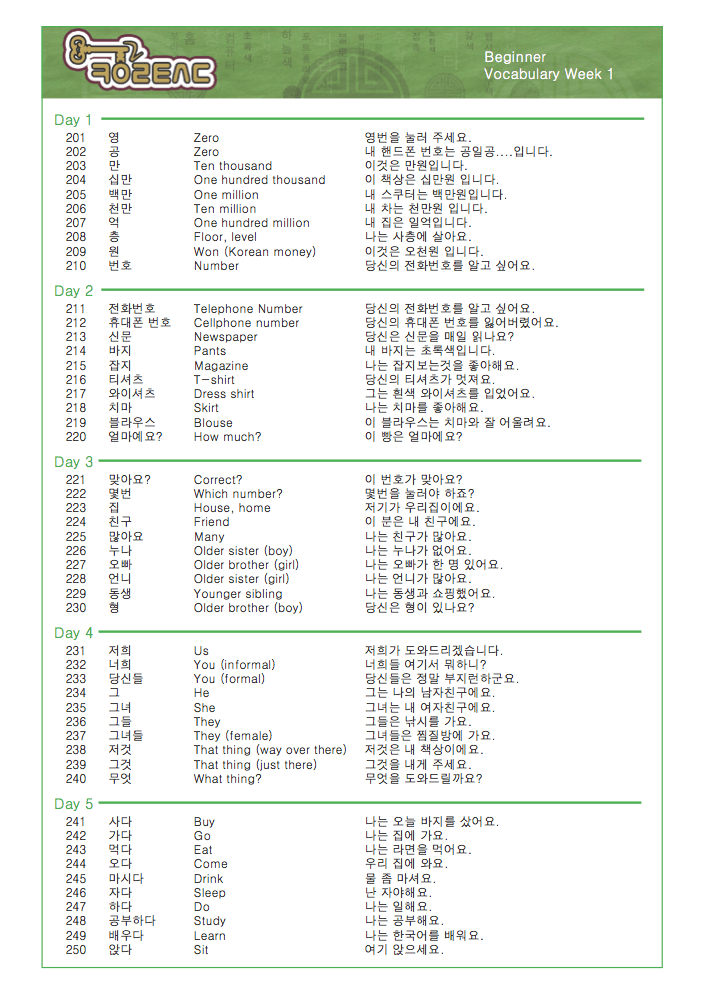 korean vocabulary