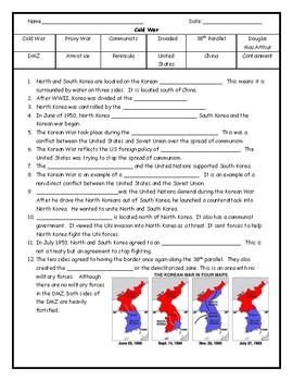 Korean War Fill in the Blank Worksheet with Word Bank and Answer Key