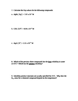 Ksp worksheet by MJ worksheets library