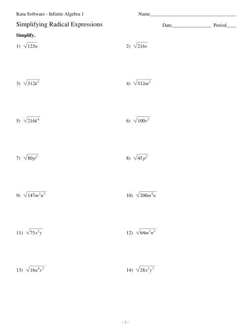 kuta software simplifying radical expressions