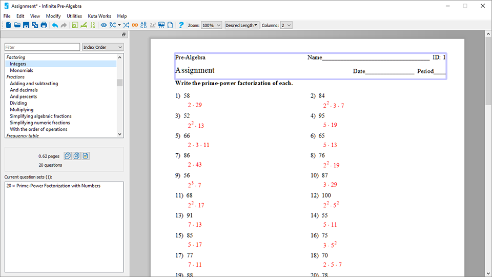 kuta software worksheet answers