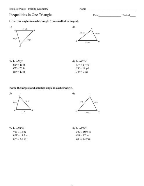 5-Inequalities in One Triangle - Kuta Software