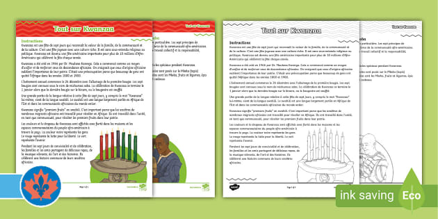 All About Kwanzaa Intermediate Reading Comprehension French