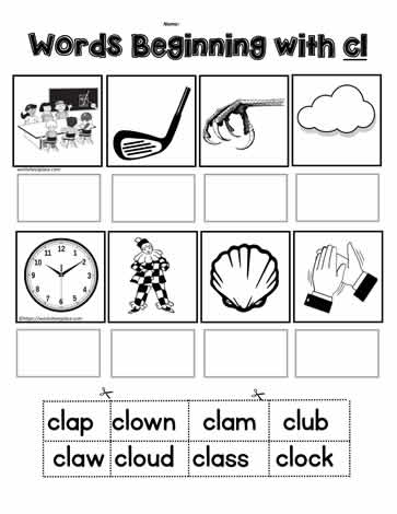 L Blend Cut and Paste Worksheets