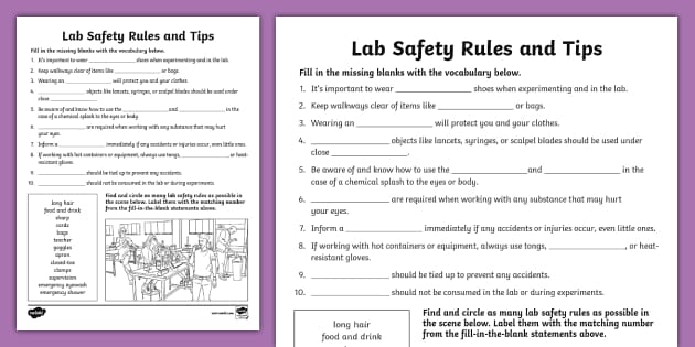 lab safety worksheet high school