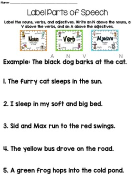 label parts of speech worksheet