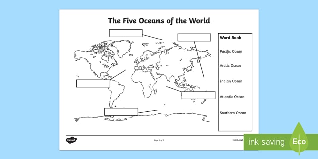 Oceans Map - Labelling Activity (teacher made) - Twinkl