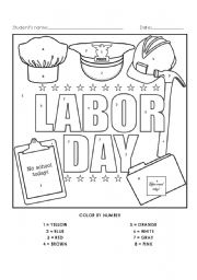 LABOR DAY COLOR BY NUMBER ACTIVITY - ESL worksheet by BAAC